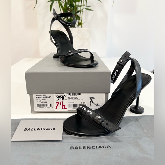 Balenciaga Afterhour Leather Logo Print Sandals - Picture 2 of 12